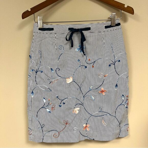 Talbots striped embroidered skirt with tie waist Sz 4 - Picture 1 of 7